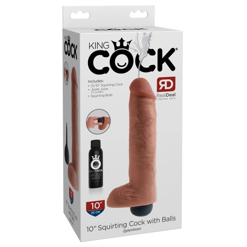 King Cock - Realistyczne Naturalne Dildo Z Wytryskiem 25 CM Jasny Kolor Skóry